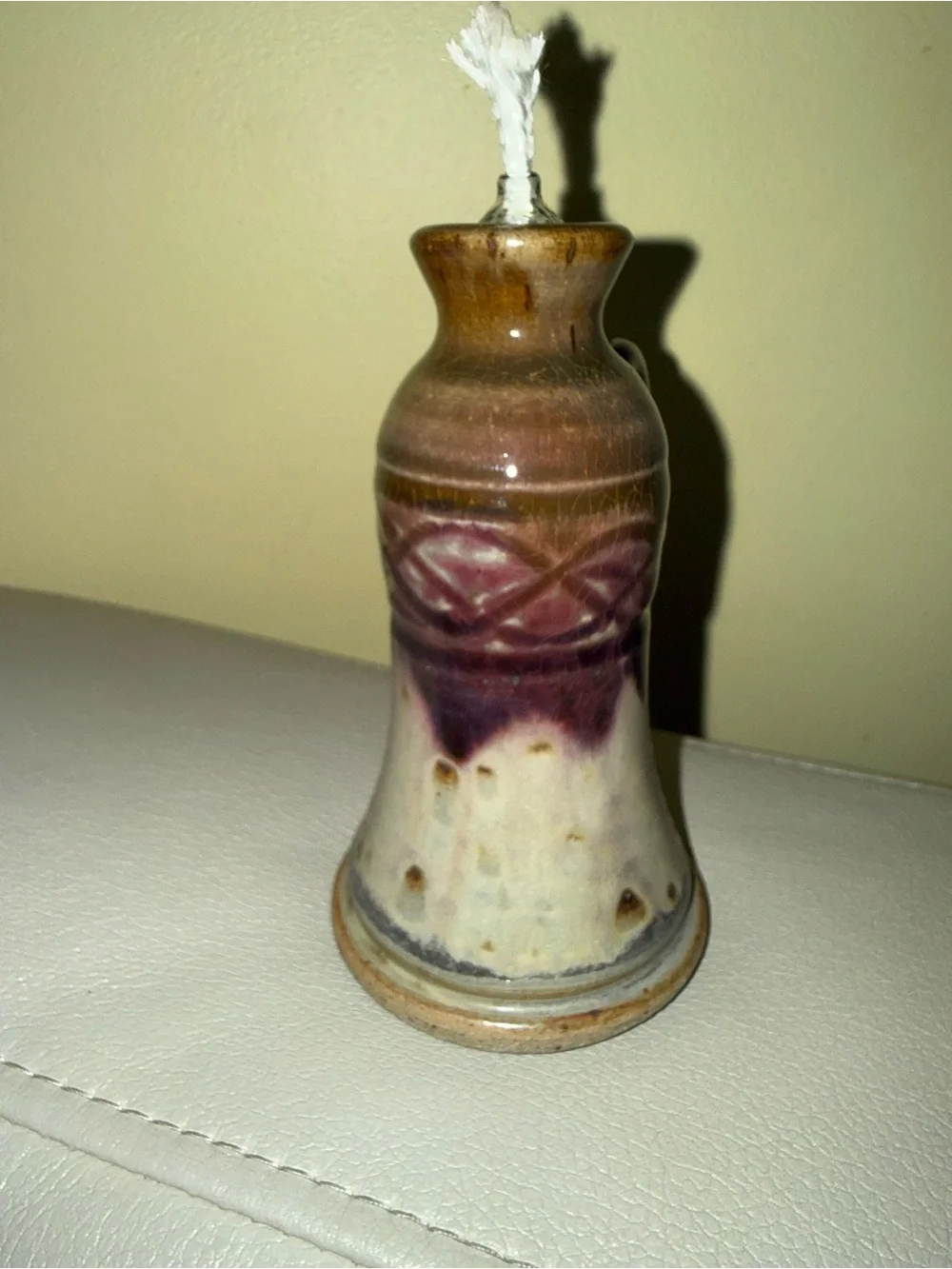 Glazed Ceramic Lantern Accent in Brown, Cream and Purple